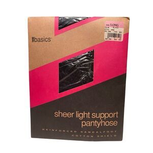 Trend Basics Sheer Light Support Black Pantyhose Long Size Reinforced Toe Formal